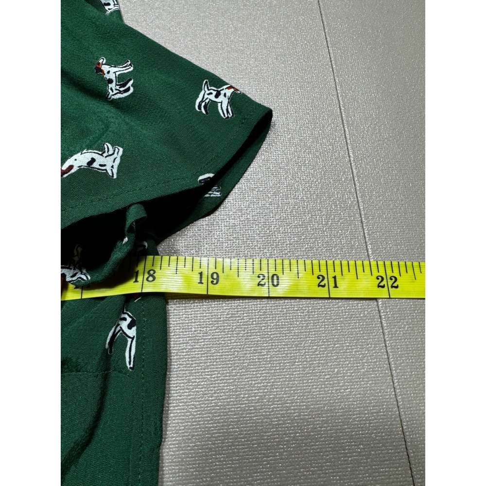 Maeve Anthropologie Green Dog Print Ruffle Tie Neck Blouse XS Short Sleeve Top - Picture 7 of 10